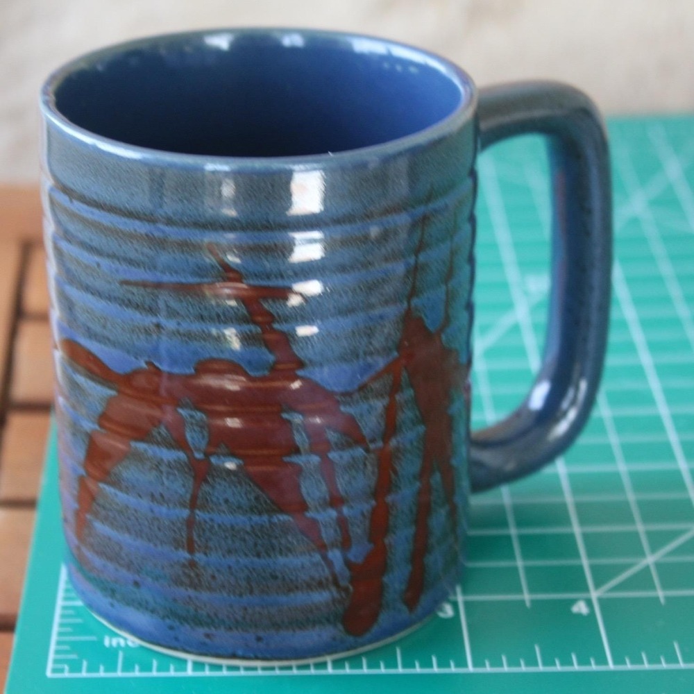 Studio Pottery Mug Abstract Brown Drip Glaze Stoneware Artisan 4.25"